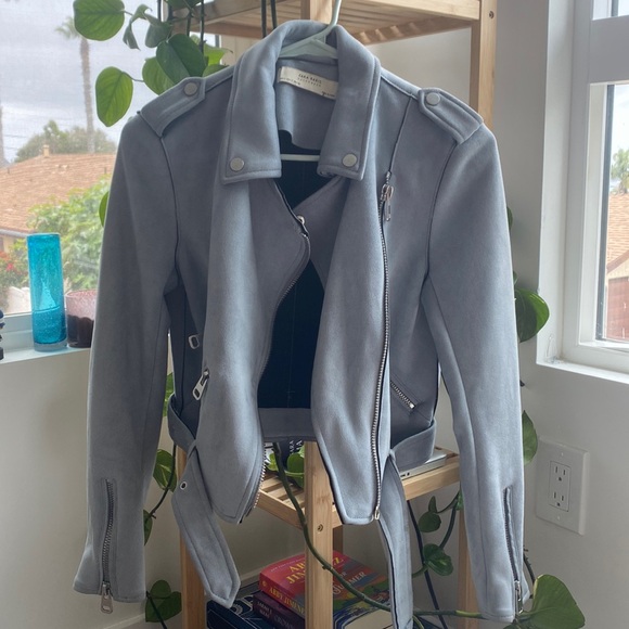Grey-blue Suede Moto Jacket - Picture 2 of 5